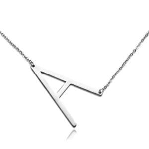 A B C D E Stainless Steel Silver Initial Necklace